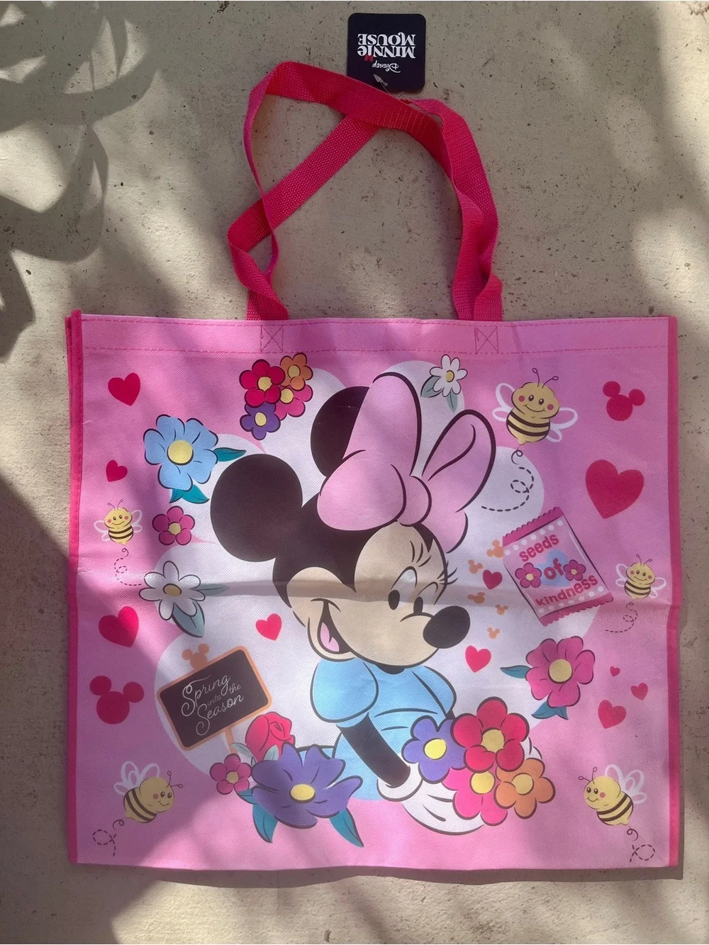 Disney Minnie Mouse Pink Floral Tote with Red Handles